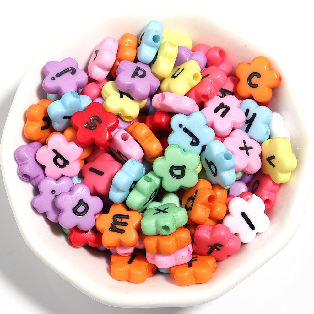 100pcs 11.5mm Acrylic Letter Beads Mixed Flower Alphabet Loose Spacer Beads DIY Jewelry Making Bracelets Necklace Accessories