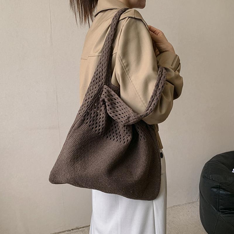 Vintage Hollow Out Summer Beach Woven Women Shoulder Bag Knitting Handbags Large Capacity Crochet Tote Bags