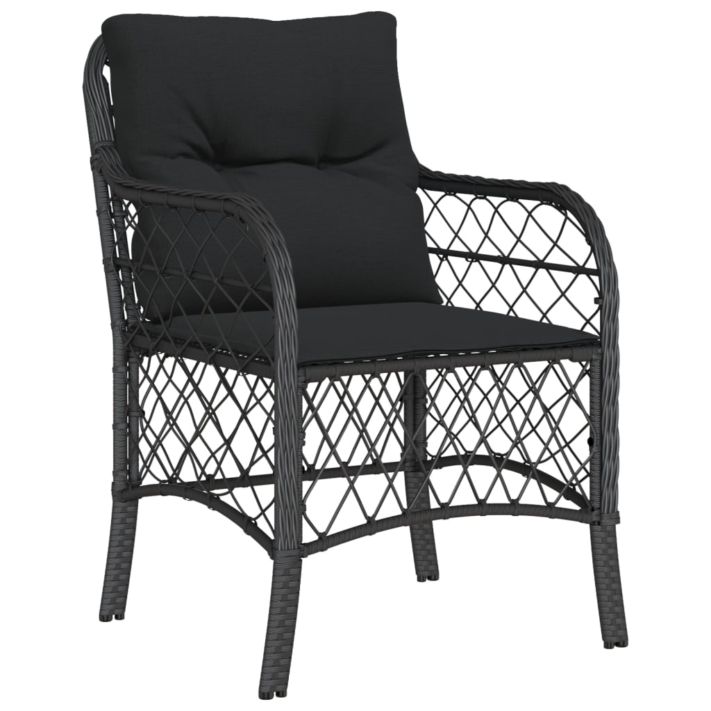 Vidaxl 3-Cz. Bistro Furniture Set with Cushions, Black, Poly Rattan