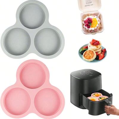 3Cavity Air Fryer Egg Mold Round Shape Cupcake Nonstick Silicone Muffin Hamburger Bun Pan DIY Cooking Mould Baking Accessories