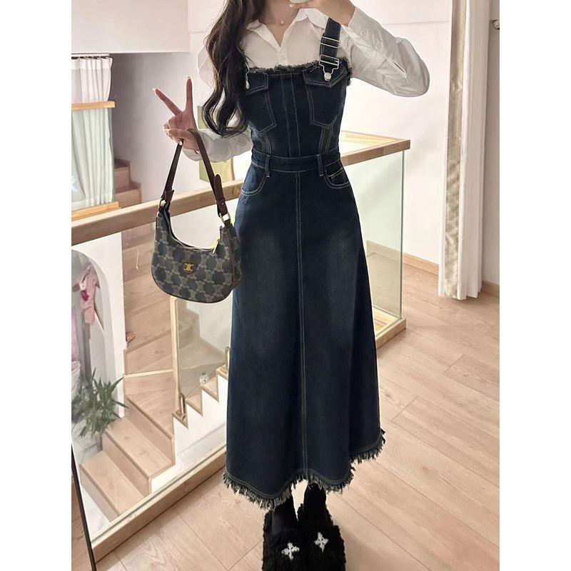 

Ранневесеннее ретро элегантное джинсовое платье с завышенной талией на подтяжках Bubble Show Shirt 2XL