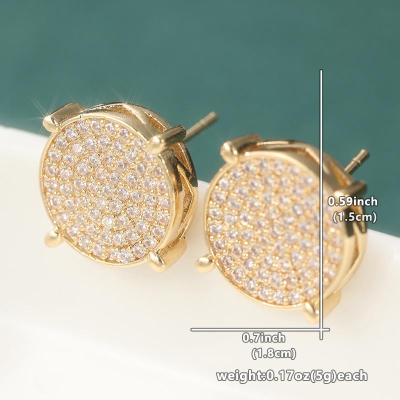 

Dazzling Gold Color White CZ Stud Earrings Woman Circle Carving Party Daily Wear
