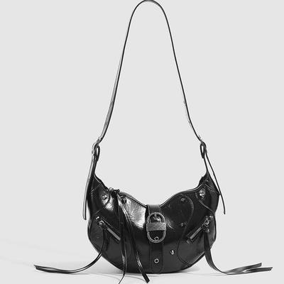 2025 New Women's Bag Large Capacity Motorcycle Underarm Bag High-end Fashionable Niche Design Single Shoulder Crossbody Bag