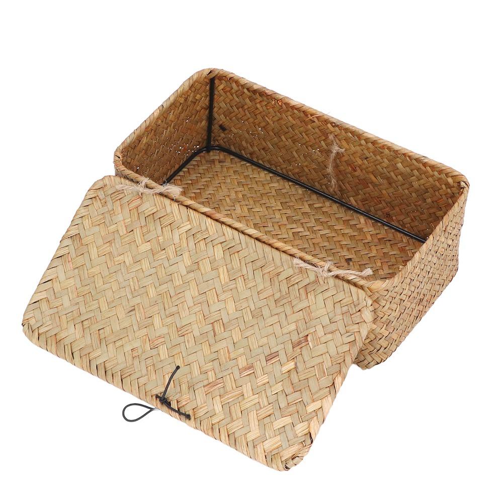 Handwoven Seagrass Storage Basket Seagrass Desktop Organizer Woven Rectangular Basket Office Desk