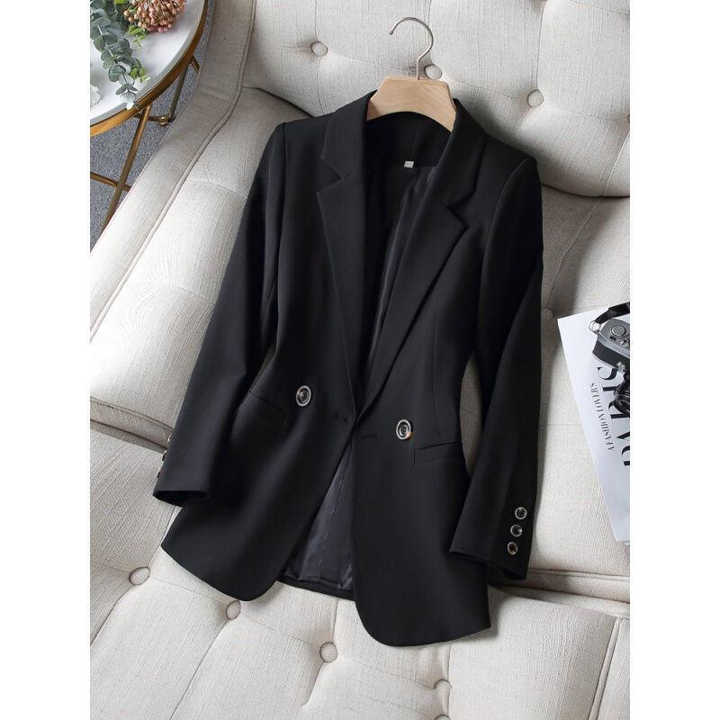 Spring Autumn Korean Suit Coat Black Blazer Slim Notched Double Breasted Blazer Formal Clothes