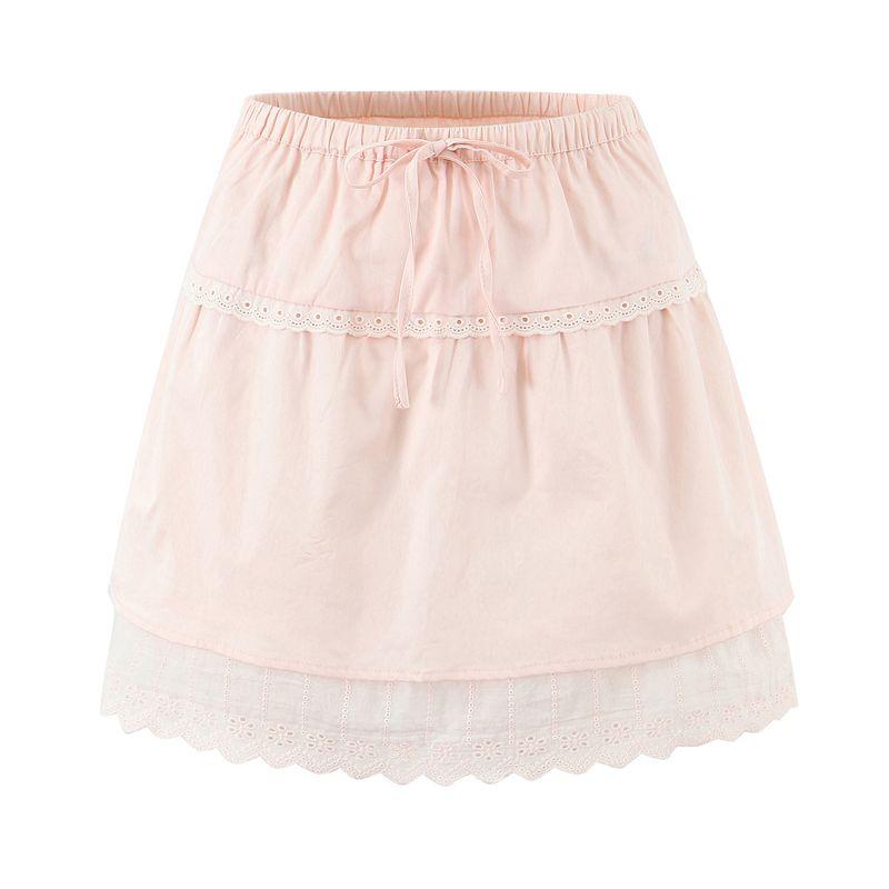 

Indulge Urban Reforma French style Retro Style round Neck Lace Edge Short Jacket High Waist A Word Skirt Two-piece Set Powder orange overskirt L