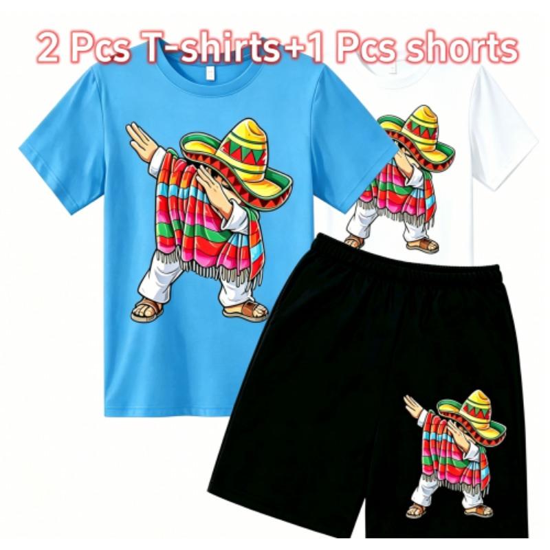 Fashion Cartoon Characters with Cool Stylish Designs Print Outdoor Street Kids T-shirt and Shorts Summer Home Casual Outfit Boy and Girl's Sports Set