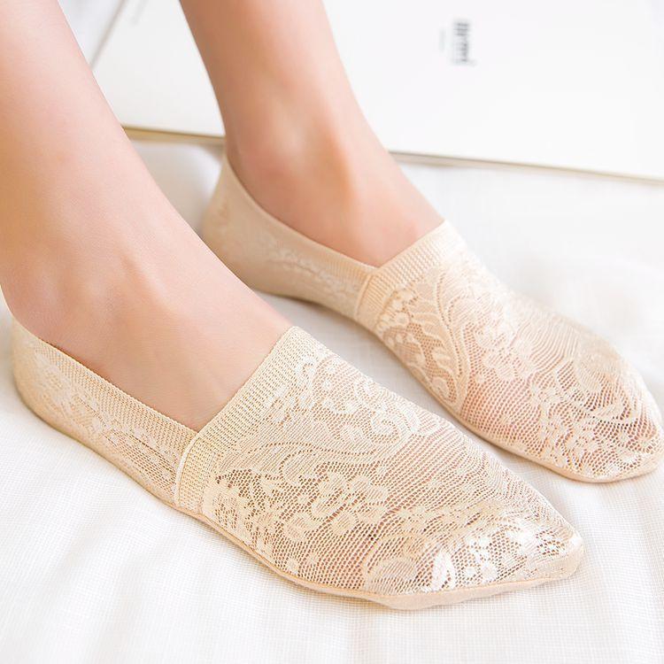 Non Slip Heel Ladies Lace Boat Socks Pure Cotton Breathable Low Cut Invisible Ankle Socks Women Summer Thin Casual Socks