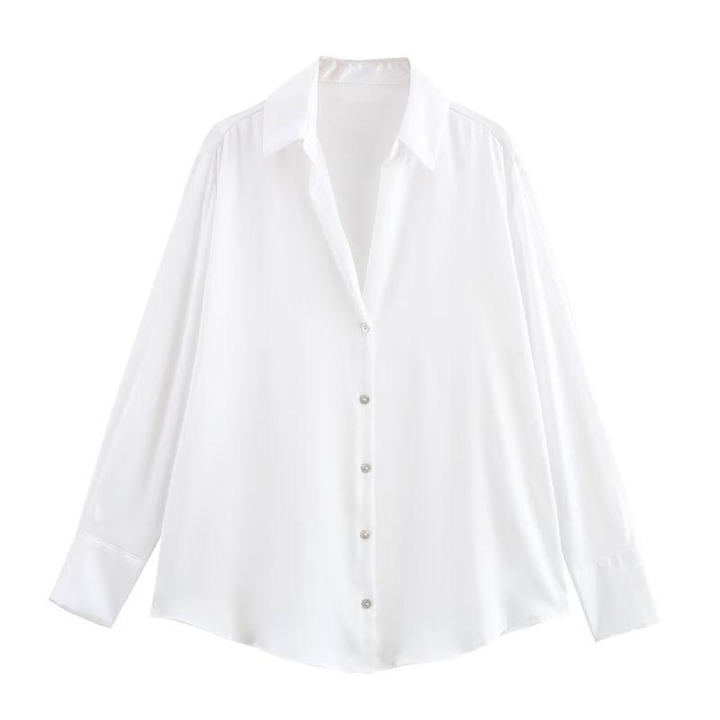 Kaslead New Arrival Women's Fashion Style Fashion Minimalist Stripes Print Satin Shirt 8503812