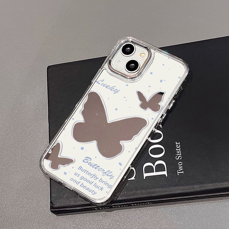 White Simple Butterfly for iPhone17promax Mobile Phone Case 16 Niche 14/13 Apple 15 Makeup Mirror