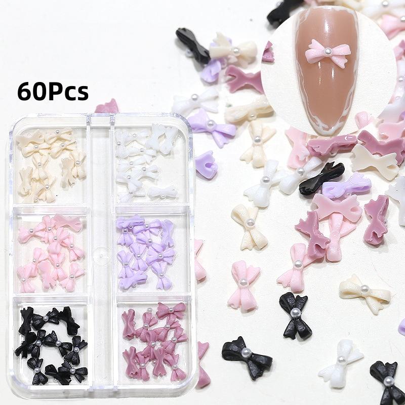 50/60Pcs Mix Color Bow With Pearl Korea Style Nail Art Charms 3D Pink Black White Bowknot Nail Accessories Diy Design