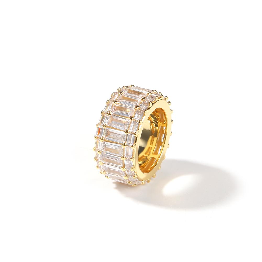 

THE BLING KING 11mm Square CZ 3 Rows Hiphop Iced Out Baguettecz Ring Gold/White Gold Color Fashion Men Women Party Rings Jewelry 6 золотой