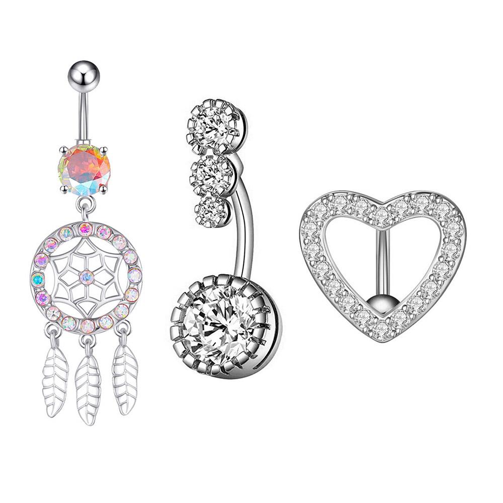 

3-4 шт./лот золотые кристаллы циркон пупка кольца 14G изогнутые сердце крыло кисточка из нержавеющей стали пупочный пирсинг наборы