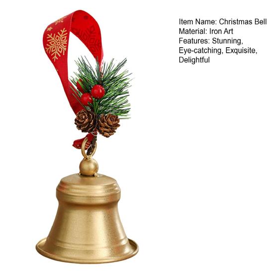 Christmas Bell Hanging Ornaments Rustic Metal Bell Decoration with Artificial Pine Needles Berries for Christmas Tree Wreath Door Window Decor