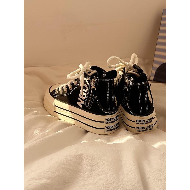 Retro High-top Canvas Shoes Female Students Platform Casual White Shoes Niche Design Versatile Shoes