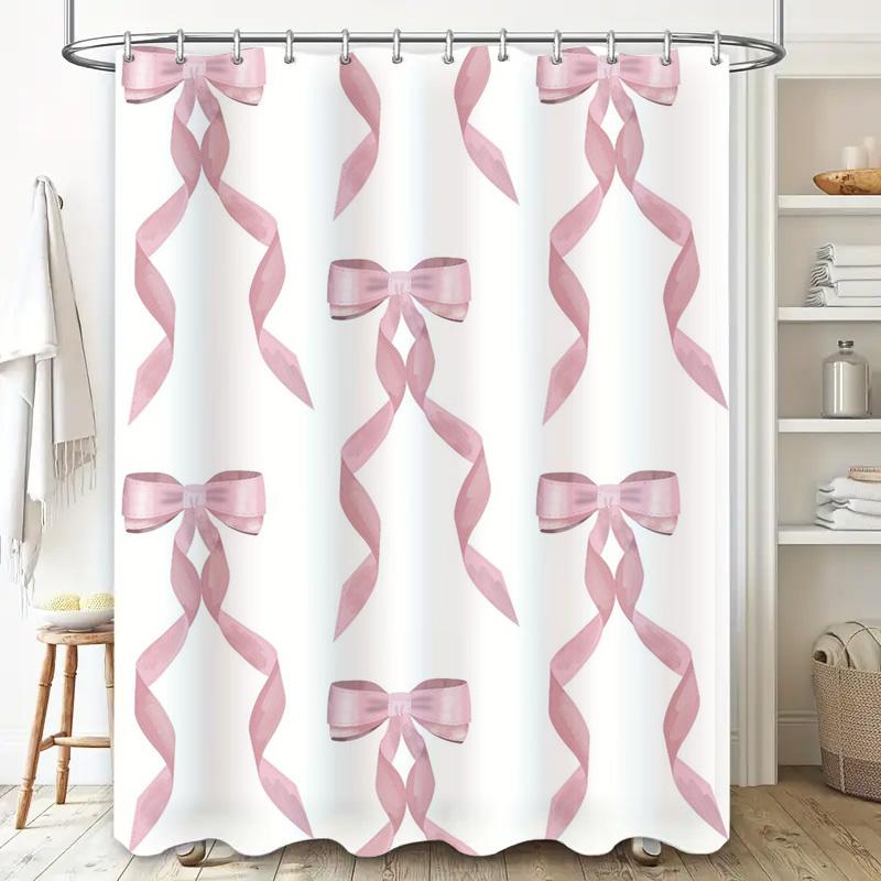 Elegant Pink Ribbons Shower Curtain Waterproof Bath Decor for Home Decoration Room Mosaic Wall Art Print Privacy Screen Duvet Co