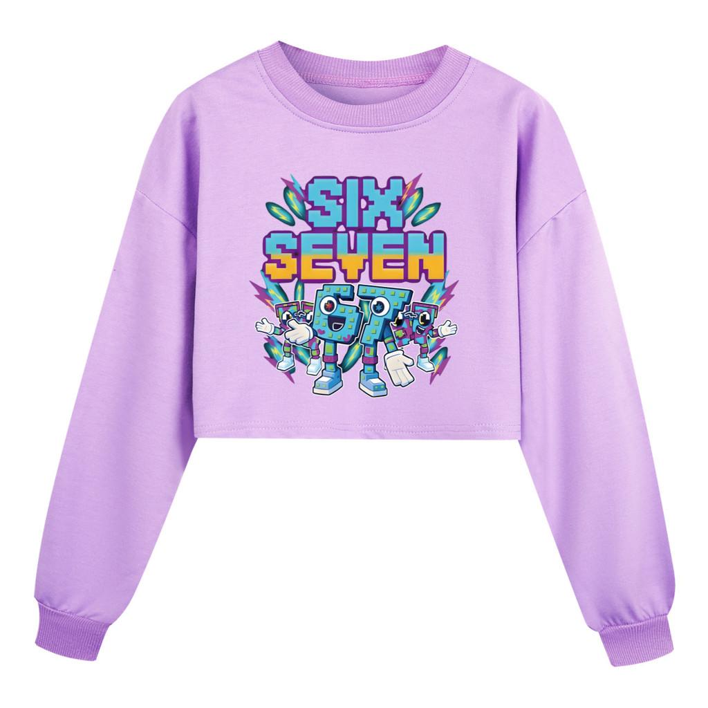 5220 Kinder Mädchen Steal a Brainrot 67 Six Seven Bedruckt Lässig Lange Ärmel Rundhals Sweatshirt Top