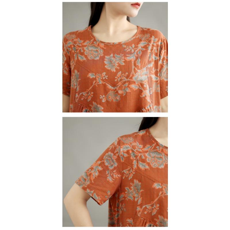 Dimanaf 2025 Summer Women Plus Size Long Dress Short Sleeve Vintage Basic Oversized Casual Loose Dress Floral New