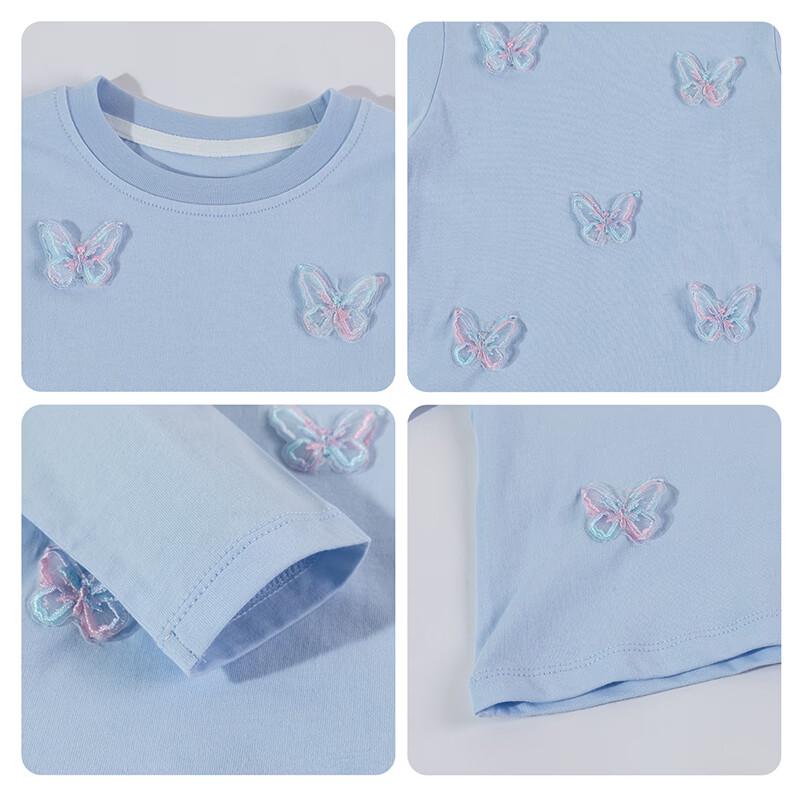 Beibeiyi Girls' Cotton Long-Sleeve Butterfly Print T-Shirt