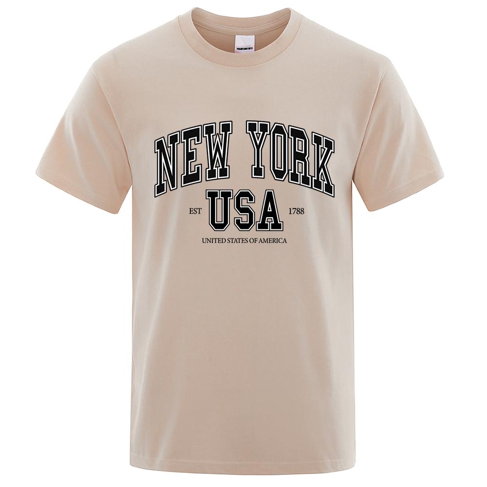 New York Usa Est 1788 Street City Letter Tops Men O-Neck Shirt Summer Loose Clothing Loose Cotton Oversize Tshirt Hip Hop Tops