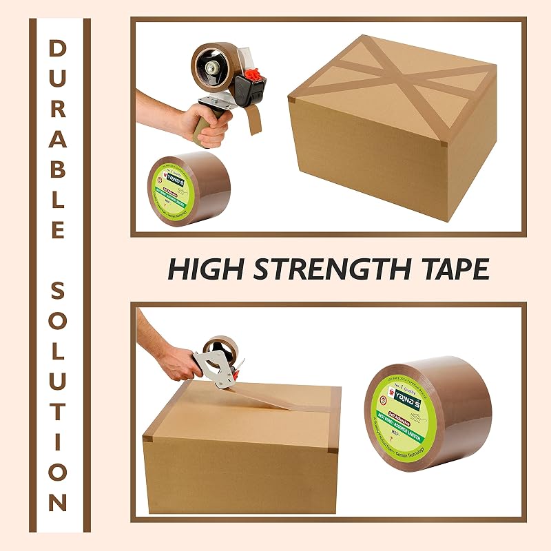YAJNAS 48mm X 35 Meters, Pack of 5, Brown BOPP Tape Self Adhesive High-Strength Packing Tape Rolls, Packaging Tape | Bro