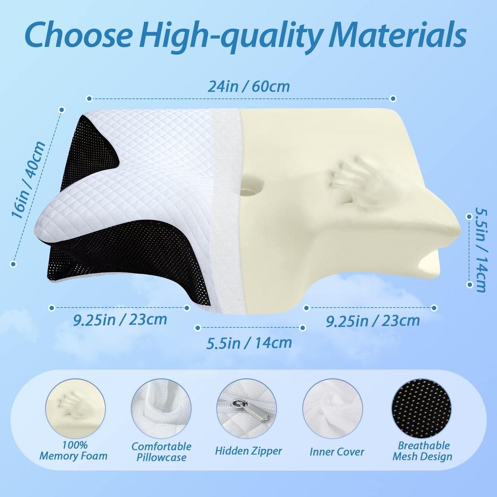 Butterfly Memory Foam Neck Pillow - Cooling Support for Side & Stomach Sleepers