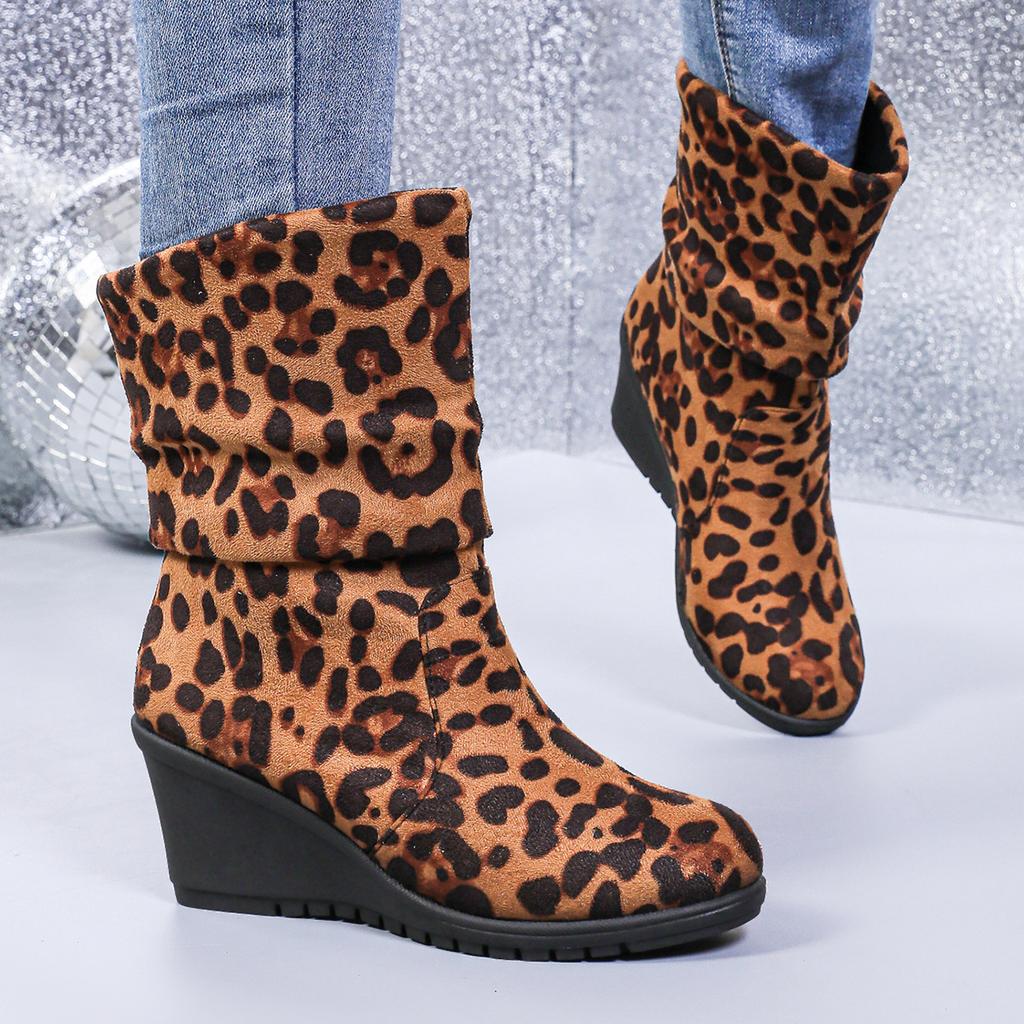 Women Wedges Boots Winter Fashion Casual Shoes for Women Elegant High Heels Round Toe Platform Solid Color Boots