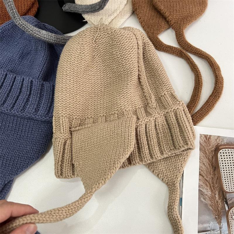 Winter Face Small Lei Feng Hat Women's Knitted Wool Hat Winter Belt Cycling Flying Hat Thermal Ear Hat