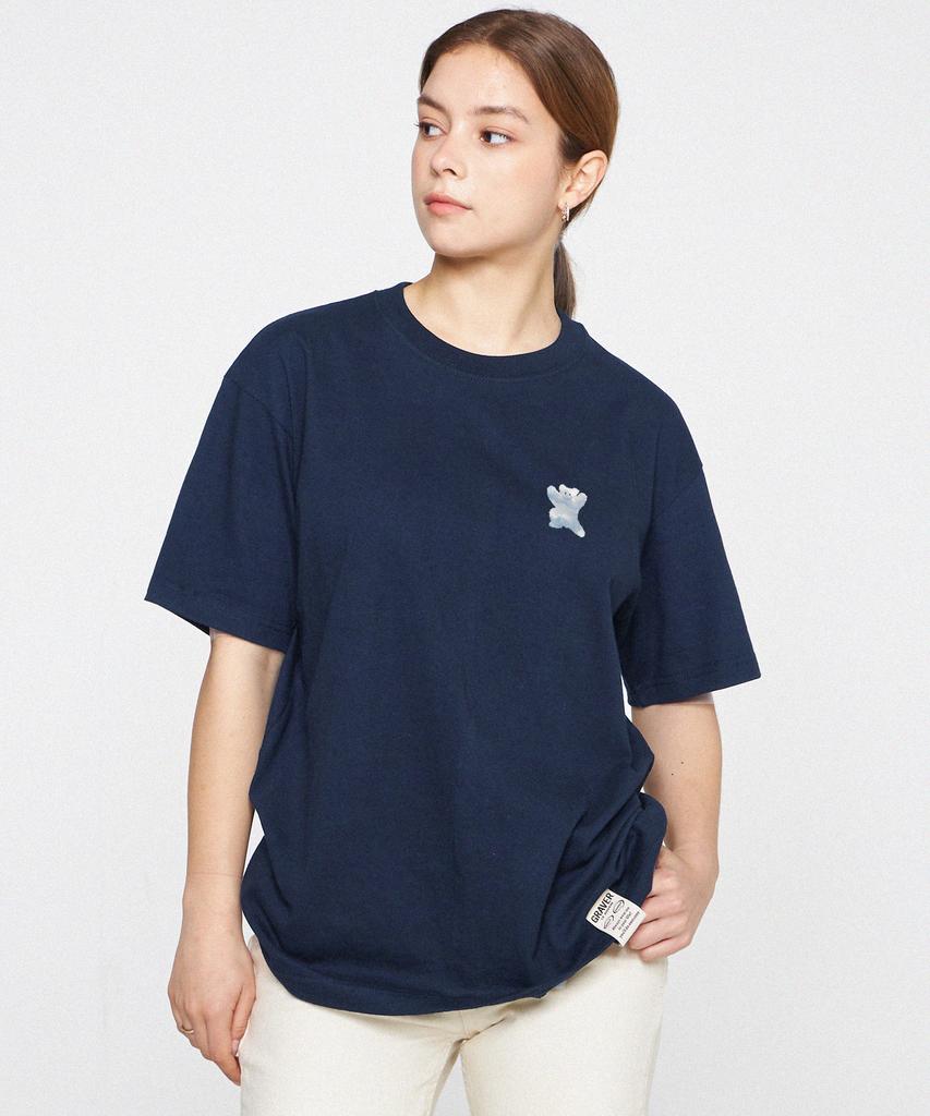 GRAVER [Unisex] Small Cloud Bear Smile Short Sleeve T-Shirt_Navy