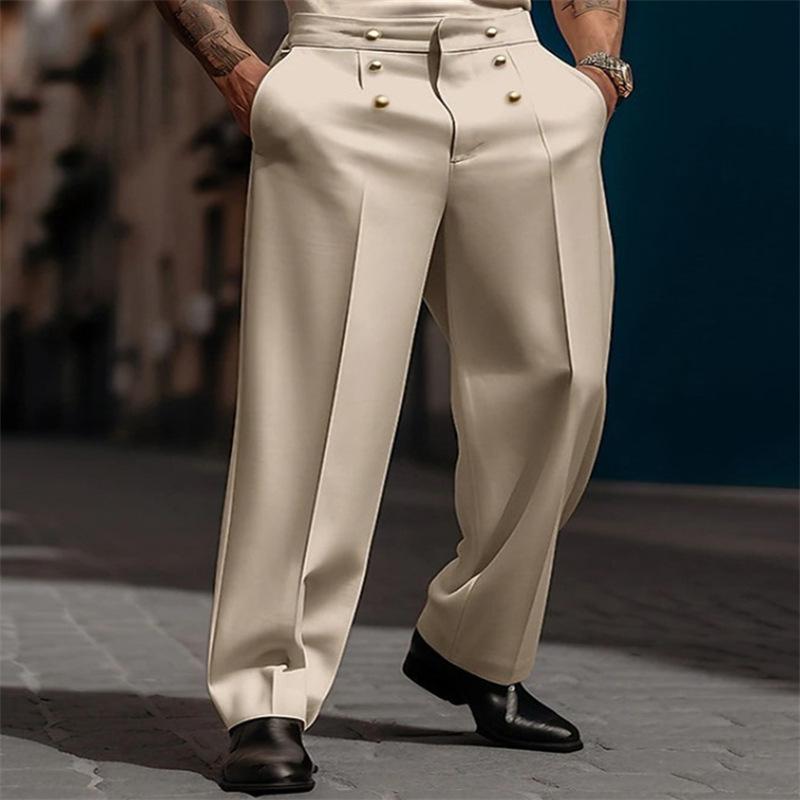 Men's Solid Color Simple Basic Casual Business Daily Trendy Loose Straight Wide Leg Suit Trousers Fashion Male Clothes Pants