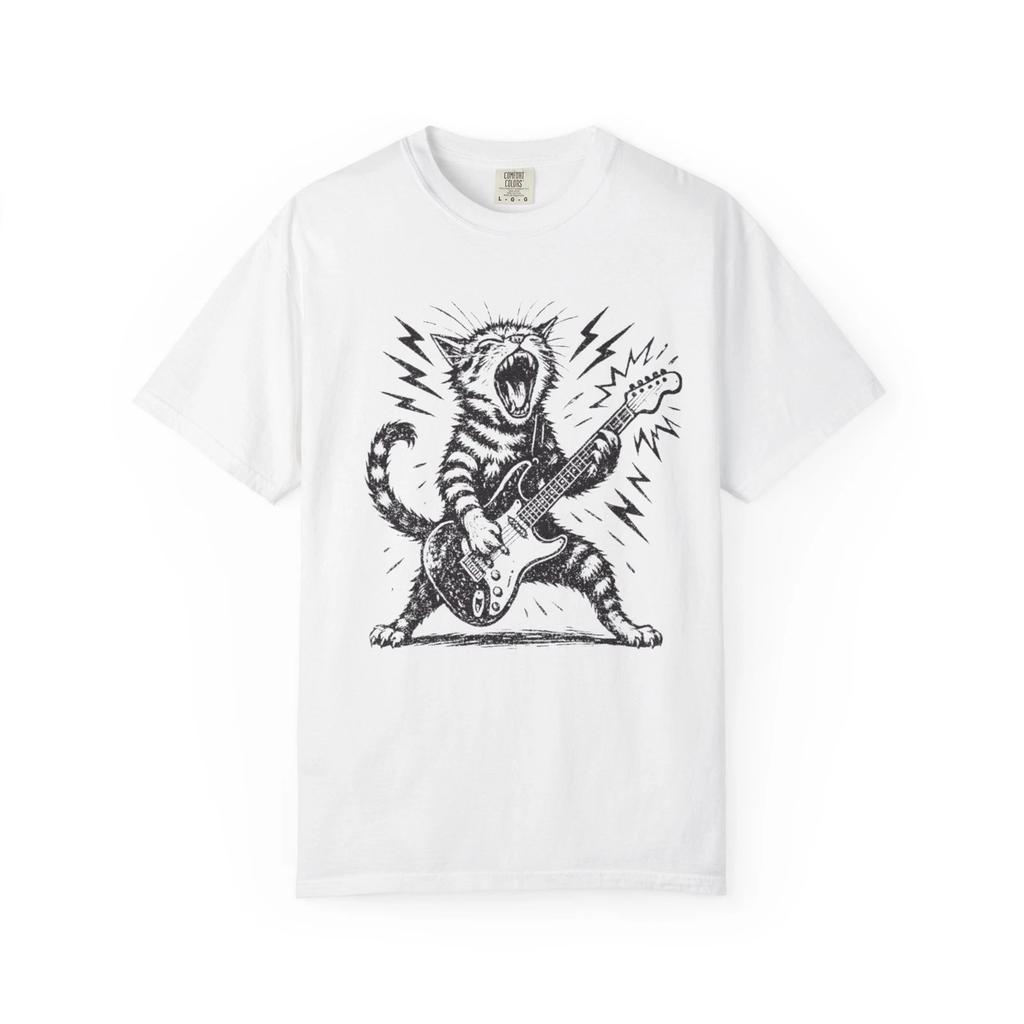 Guitar Cat T Shirt, Musical Cat Rock-n-Roll Shirt, Gato Pet Tee Shirt Funny Cat