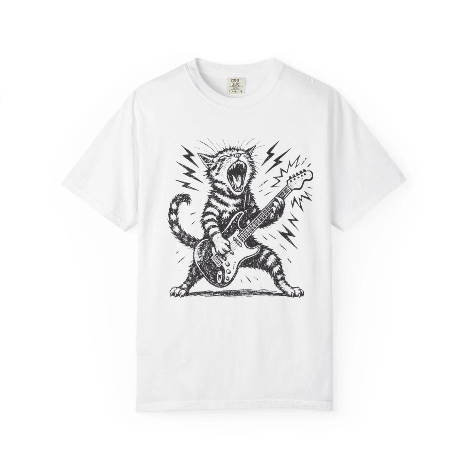 

Guitar Cat T shirt, Musical Cat Rock-n-Roll Shirt, Gato Pet Tee Shirt Funny Cat XL