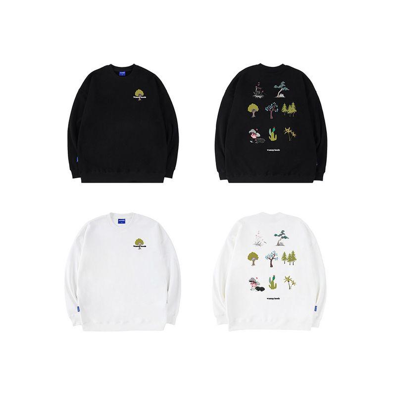 Green Plant Element Heavyweight Crewneck Sweatshirt for Men, Autumn and Winter, National Trendy Brand, Loose Casual American-Style Top for Women