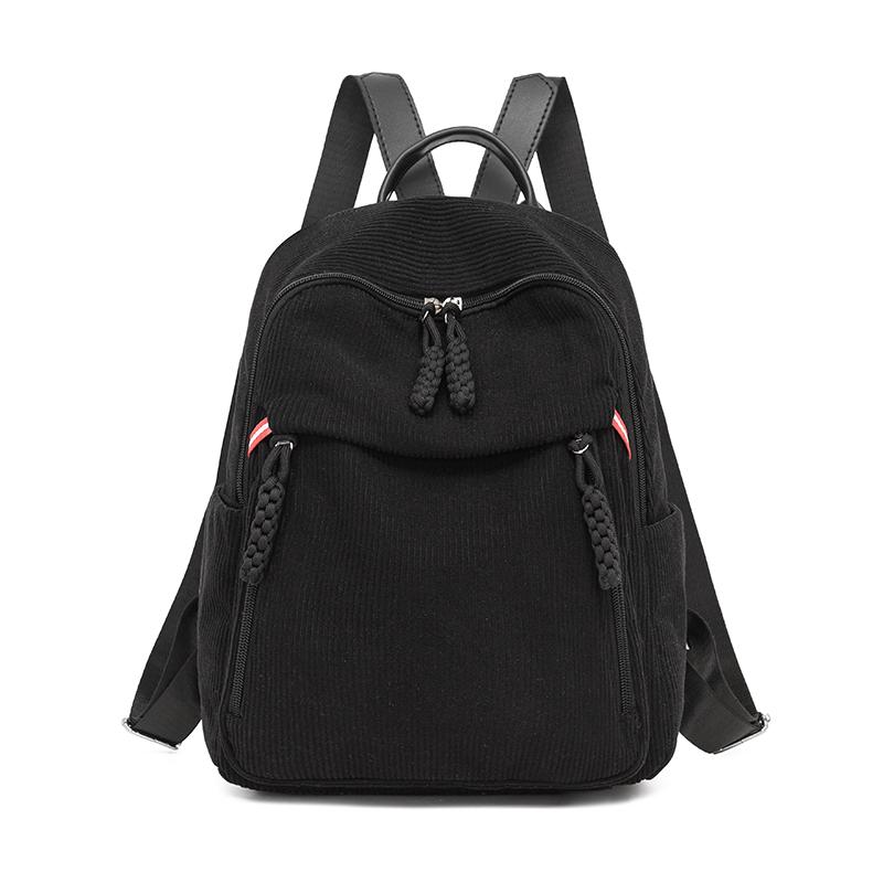

Lightweight Backpack Women s Large Capacity Commuter Travel Bag Corduroy Student Schoolbag чорний