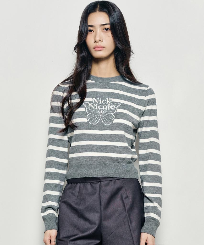 Nigaennikol Mini Butterfly Signature Stripe Knit_Gray