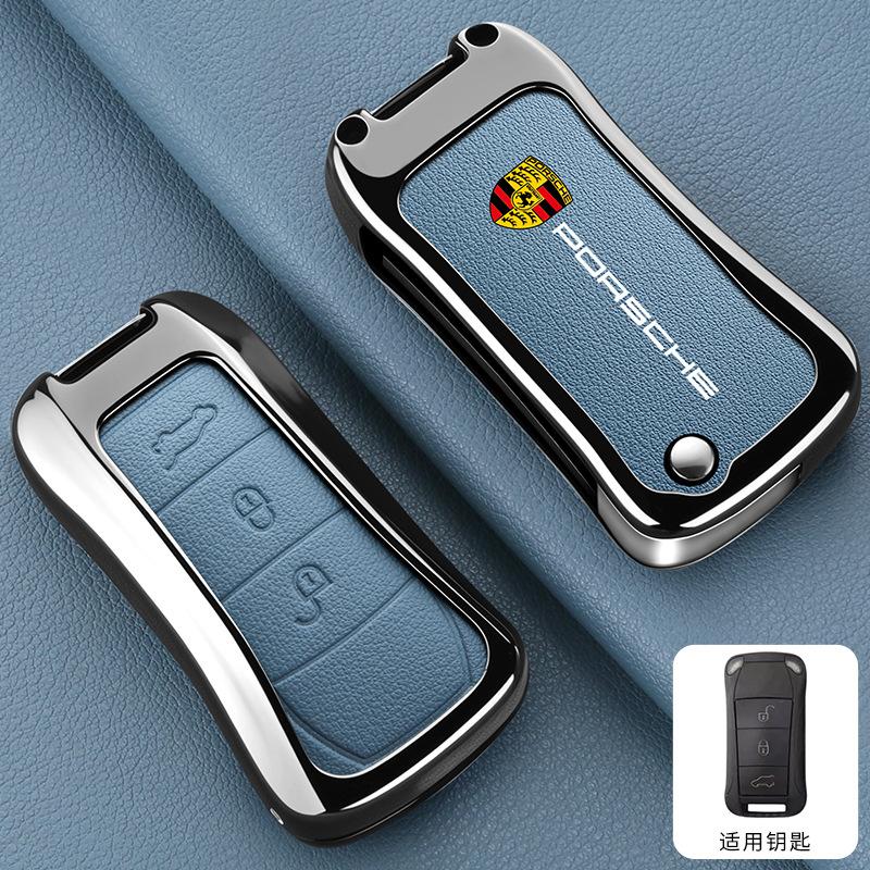 3 Buttons Zinc Alloy Leather Car Remote Key Case Cover Shell Accessory For Porsche Cayenne 955 957 911 997 Boxster 987 Sticker LG4