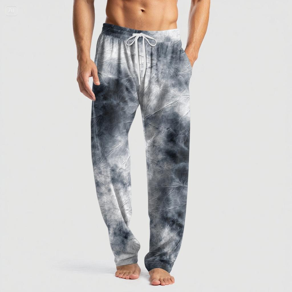 Men's Knitted Fashion Print Pocket Casual Pants Pajama Pants