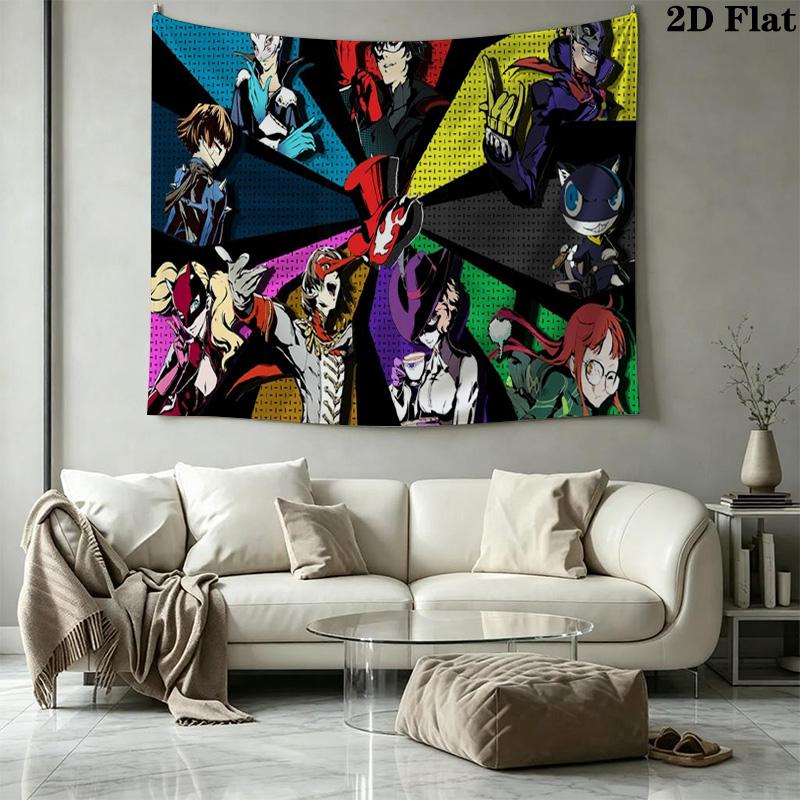 Persona 5 Wall Tapestry Aesthetic Wall Hanging Printed Fabric Blanket Decorative Tapestries for Bedroom Living Room Home Decor