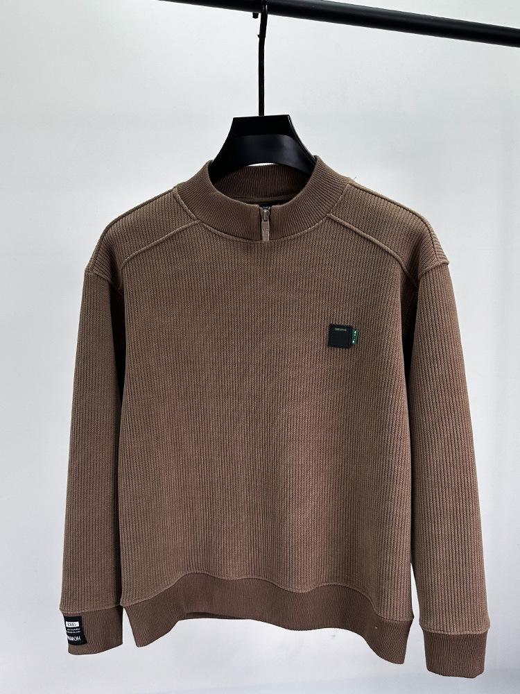 Brand Men's Fleece-Lined Half-Zip Collar Sweatshirt: Autumn & Winter Casual Trendy Warm Pullover Sweater.
