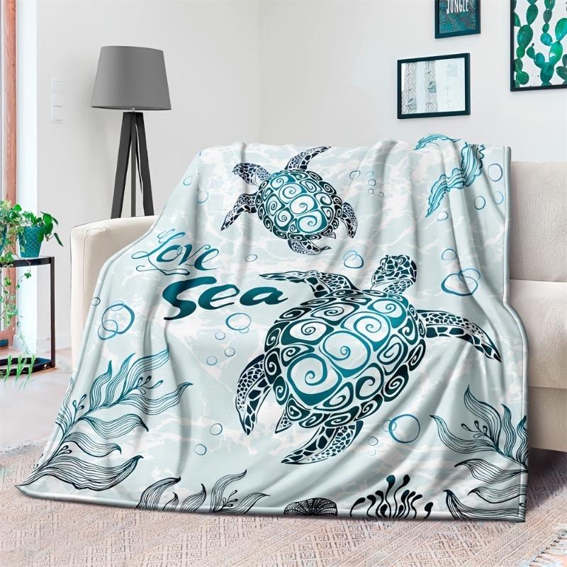 1 Stück Kuschelige Meeresschildkröte Ozeanischer Druckdecke - Weiche Warme Flauschige Decke für Couch Bett Sofa - Perfektes Geburtstagsgeschenk für Tierliebhaber