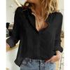Lapel Neck Top Casual Blouse Fashion Women Large Size Spring Autumn Cardigan Solid Pattern Cotton Linen Shirt