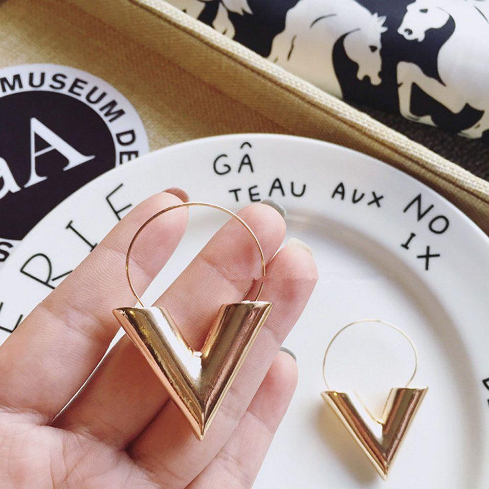 Simple Gold Silver Color Letter V Gift For Women Drop Earrings Dangle Earring Hoop Earrings Jewelry