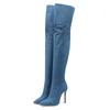 Winter Women Denim Over the Knee Boots Black Jeans High Thin Heel Pointed Toe Sexy Party Dress Lady Back Zipper Thigh High Boots