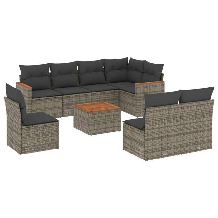VidaXL Garden Lounge Set with Cushions 9 Pcs, Patio Sofas, Patio Furniture Set, Outdoor Furniture, Grey 3226053