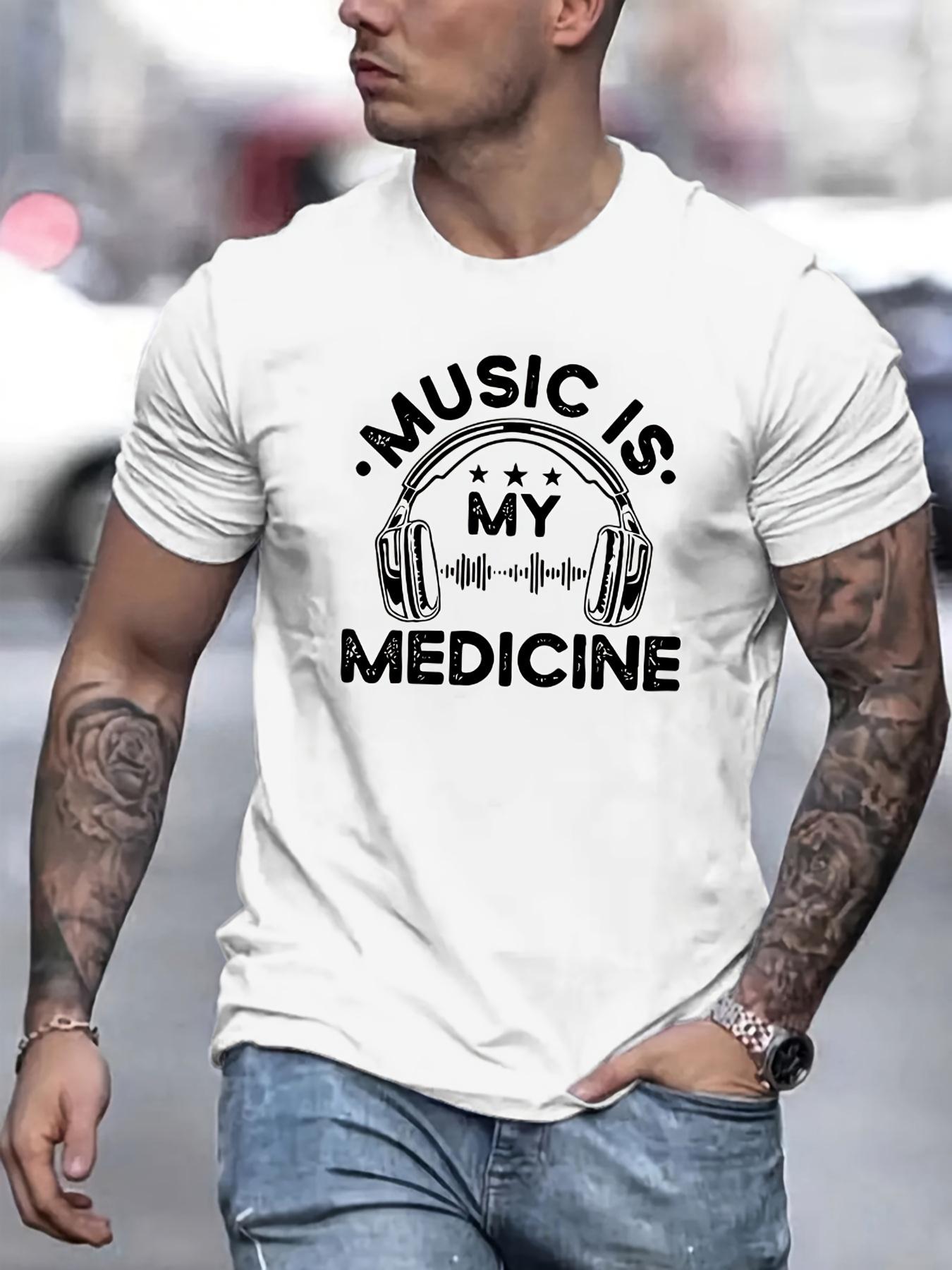 

Футболка мужская Music Is My Medicine, персонализированная мужская футболка с коротким рукавом и круглым вырезом, модная уличная одежда, летняя хлопковая майка 3XL