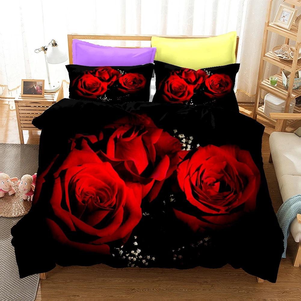 3D Rose Bedding Sets Duvet Cover Set With Pillowcase Twin Full Queen King Bedclothes Bed Linen