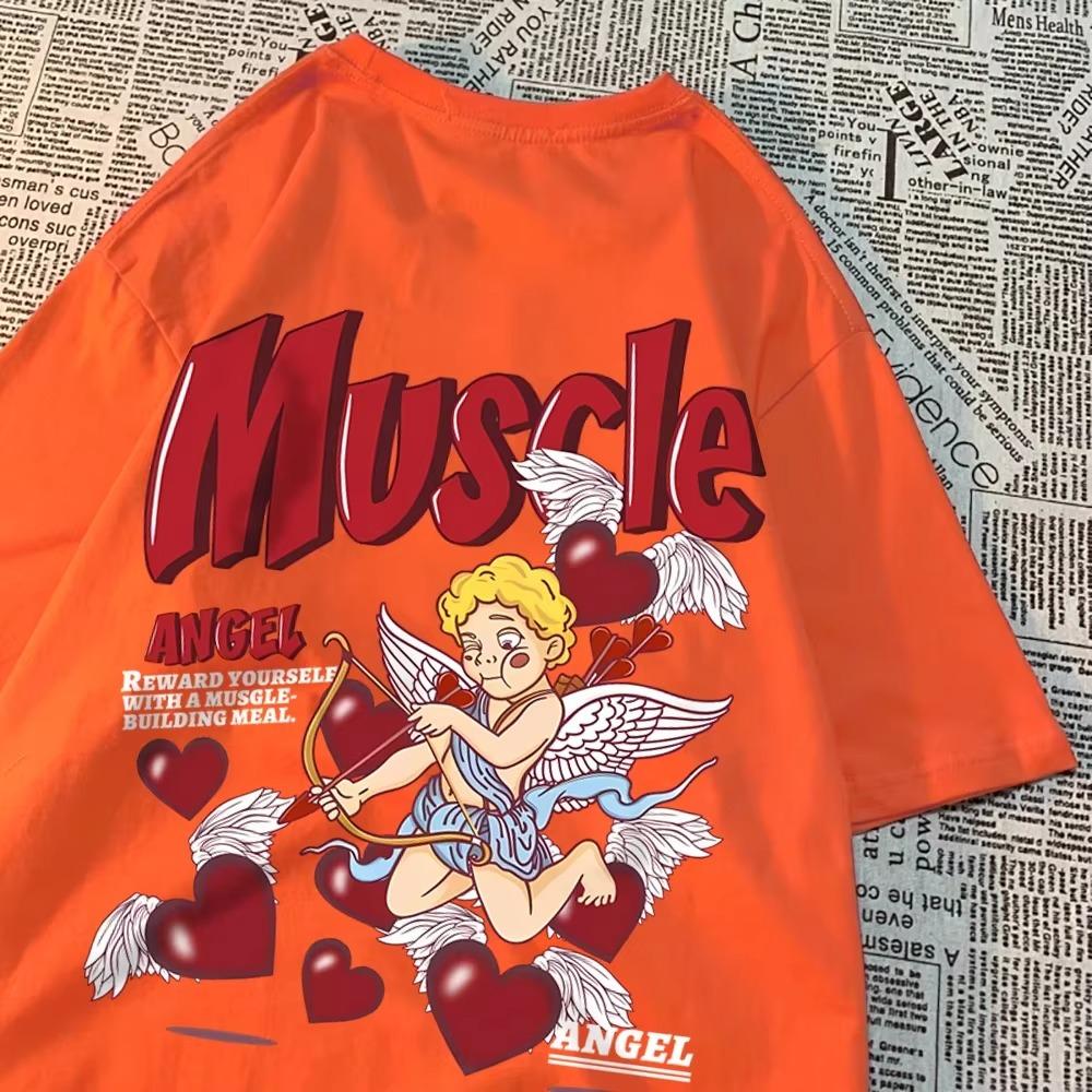 Angels Shoot Arrows At Love Men Women T-Shirt Street Crewneck T Shirts Hip Hop Cotton Summer Top Loose Breathable T Shirt Couple