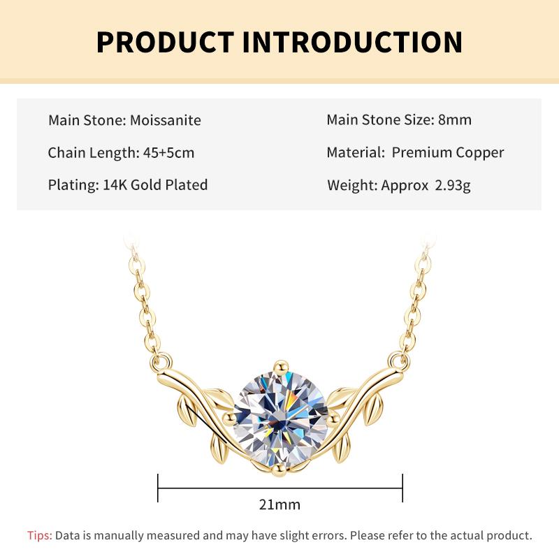 

Rrjzz 2Carat Round Cut Solitaire Lab Imitation Diamond Pendant Necklace Moissanite Necklace for Women D Color VVS1 GRA Certified 45-50cm