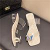 High heels transparent cool slippers women's summer 2025 new fashion thick heel bow set toe crystal slippers outer wear