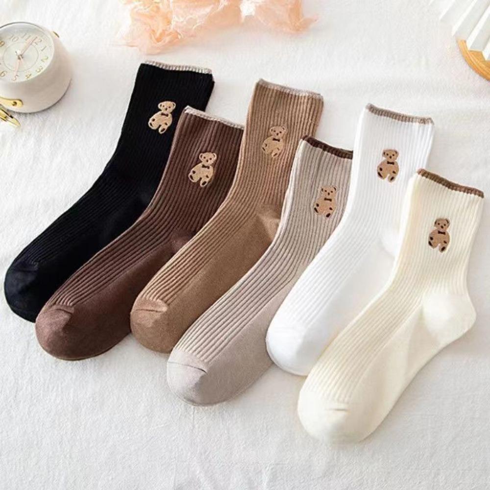 5 Pairs Bear Embroidery Snow Boot Socks Breathable Sports Socks Women Socks  Winter